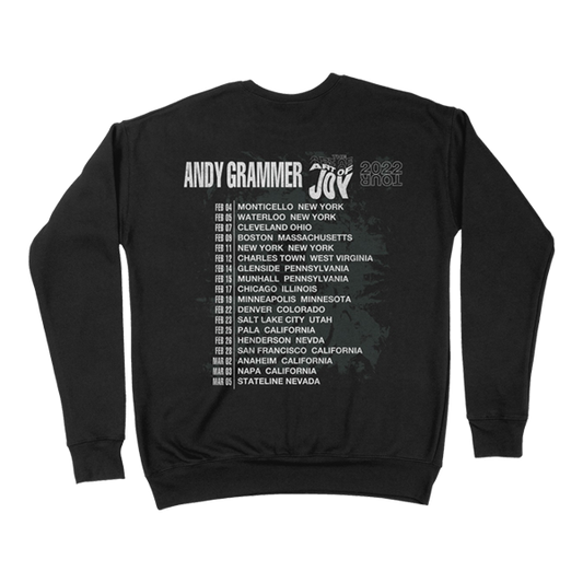 Art of joy misprinted tour black crewneck back Andy Grammer