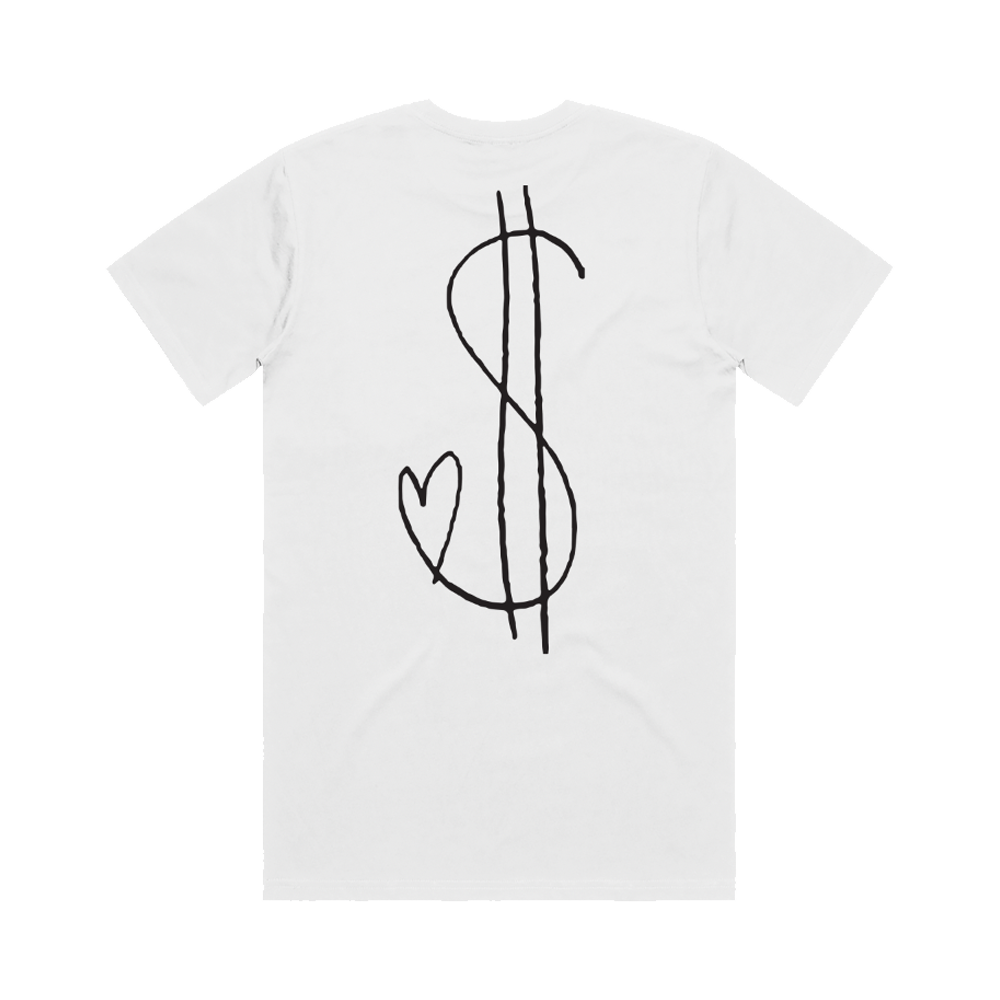 Love is the new money white tee back dollar sign and heart design Andy Grammer