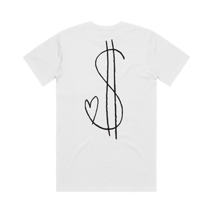Love is the new money white tee back dollar sign and heart design Andy Grammer
