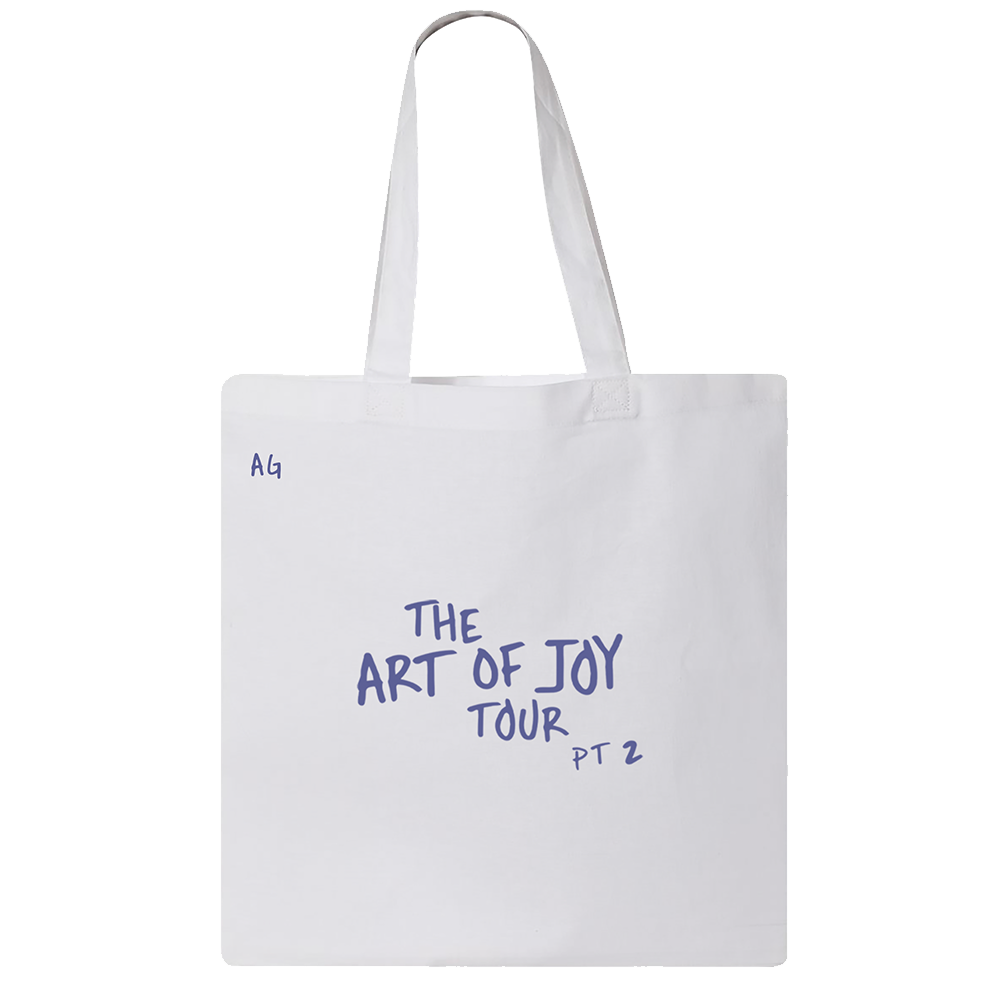 The art of joy pt 2 white canvas tote front Andy Grammer