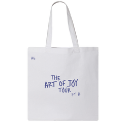 The art of joy pt 2 white canvas tote front Andy Grammer