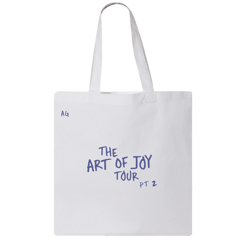 The art of joy pt 2 white canvas tote front Andy Grammer