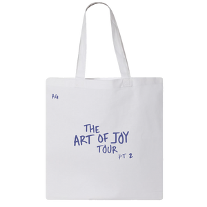 The art of joy pt 2 white canvas tote front Andy Grammer