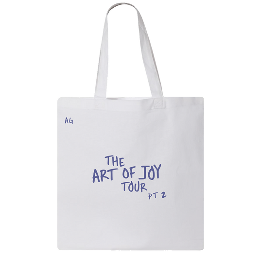 The art of joy pt 2 white canvas tote front Andy Grammer